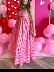 NEW – Pink Stripe Backless Summer Midi Dress Vacation Chic, Size M