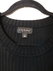 Black Ribbed Knit Midi Dress Gold Button Detail Short Sleeve Bodycon Size Large