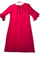 Clara Sunwoo Pink Solid Scoop neck wrinkle free Ruffle 3/4 Bell Sleeve Dress S