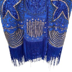 Royal Blue Beaded Sequin Fringe Mini Dress S Unique Vintage Ornate Gatsby