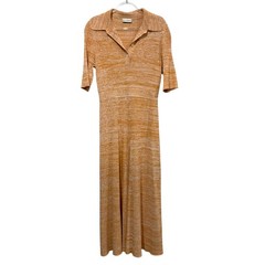 Scanlan Theodore Pleated Rib Dress Size Medium Orange Peach Midi