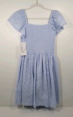 Blueberi Boulevard Light Blue Smocked Eyelet Dress Cottagecore Sundress M NWT