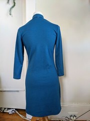 teal blue mock neck dress 3/4 sleeve fitted medium weight