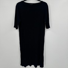 Eileen Fisher Dress Womens Medium Ribbed Knit Elbow Sleeve Midi Tencel Stretch
