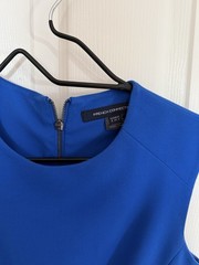 French Connection Blue Solid Knit Shift Dress, Sleeveless Round Neck Zip, 8