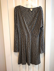 Mossimo Supply Co Gray Solid Wrap V-Neck Long Sleeve Stretch Knit Short Dress L