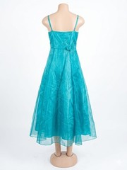 Gino Blue Beaded Bow Chiffon Fit & Flare Midi Dress Lined Zip 14 J1293