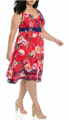 Chris McLaughlin Dress 12 NWT Red Purple Floral V-Neck Sleeveless w/ Pocket NWT