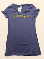 Venley Dress Womens Small Blue West Virginia V-Neck T-Shirt Short Sleeve College