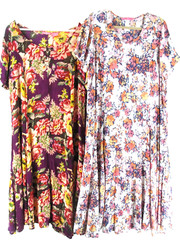 TWO Woman Within Dresses 14/16 Crinkle Floral Midi Sheath Caftans Loose Comfort