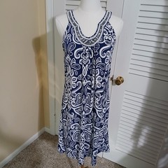 Apt 9 Small Halter Style Beaded Rounded-v-Neck Royal Blue White paisley A-line