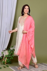 Vashu Ventures Women Kurti Pant Dupatta Set Rayon Embroidered Ethnic Suit M-4XL