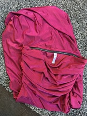 Luci in the Sky Burgundy Satin Strapless Ruched Sweetheart Slit Gown Dress M