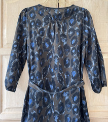 Express Blue Gray/Brown Button Front Shift Dress 3/4 Sleeves w/ Belt Size Small