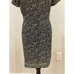 David Warren 8P Black/Beige Patterned Button Down with Shoulder Pads Knee Length