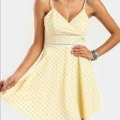 Trixxi Yellow Floral Eyelet Fit & Flare Mini Dress Women&rsquo;s Size 7