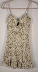 Floral Sundress Womens Small White Yellow Green Ruffle Hem Mini Summer Beach Y2k