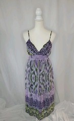 She’s Cool Y2K Women’s Maxi Dress Med Purple Sleeveless V Neck Scarf Print Sz L