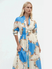 Caroline Constas Tencel-Linen-Blend Belted Button Up Shirt Dress Pockets sz M