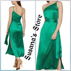 NWT BCBG MAXAZRIA SIZE XS Dotted Satin Tie Waist Side Slit Midi Dress MSRP $268