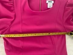 NWT DKNY Shift Dress: Pink, Crewneck, Short Puff Sleeves with Golden Buttons, 8