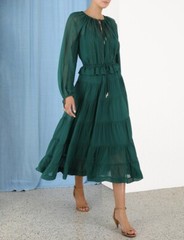 Zimmermann Rhythm Midi Dress Drawstring Bottle Green Lace Boho Style US 4 S NWOT