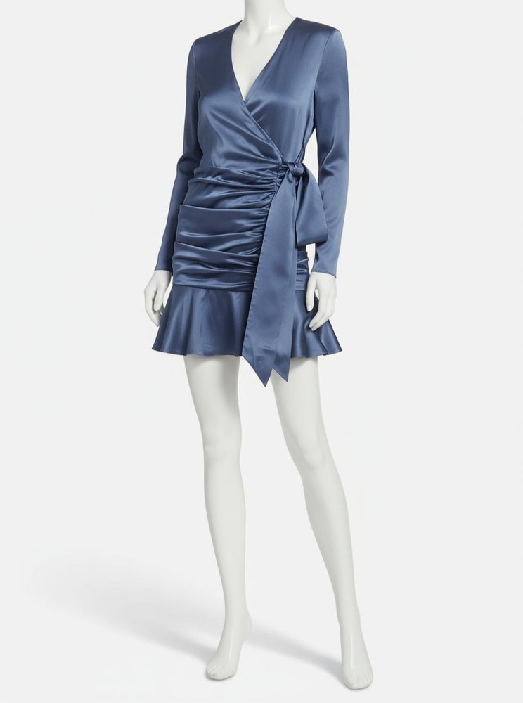 Veronica Beard Women&rsquo;s Blue Silk Ruched Self-Tie Agatha Wrap Dress Size 8