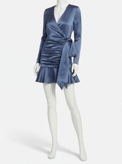 Veronica Beard Women&rsquo;s Blue Silk Ruched Self-Tie Agatha Wrap Dress Size 8