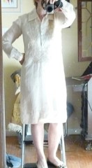 Vintage 40s-50s Embroidered silk organza muslin lined Cream tan shift dress ~M-L