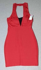 NWT! Deb Mini Slip Dress Womens Size 7 Red Mesh Vneck Button Zip Up Formal…