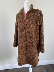 Lands End Women Leopard Print Dress LS Stretch Pockets Fleece 1/4 Zip Sz M/P