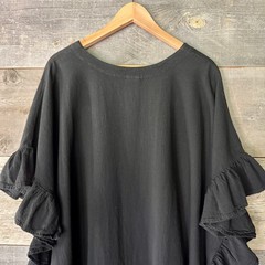 Cotton Gauze NWT Ruffle Kaftan Dress OS Black V-Neck Oversized Midi Resort Beach