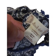Attard State Blue White Boho Patchwork Halter Dress Pom Pom Trim Size M