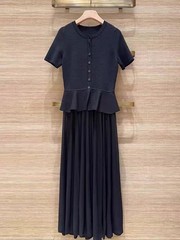 NEW Sandro Two fakes Pleated Ruffled edge black Knitted Dresses Women&rsquo;s