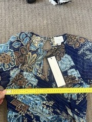 Once Was Dress 1 Blue Navy Floral Print Chiffon Short Sleeves Fit & Flare