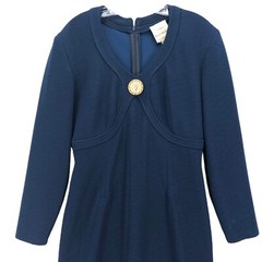 Vtg Joseph Ribkoff Creations Blue Bodycon Dress Textured Medusa Gold Button 14