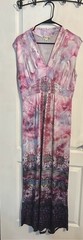 World Unity Pink Purple Empire Waist Rhinestone V-Neck Boho Maxi Dress Size S