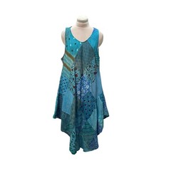 JESSICA TAYLOR Turquoise Patchwork Sleeveless Dress ONE SIZE Boho Hippie Summer
