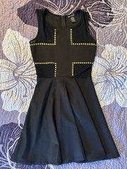 Wet Seal Black Sleeveless Fit & Flare Dress- Gold Stud / Cross Women’s Small