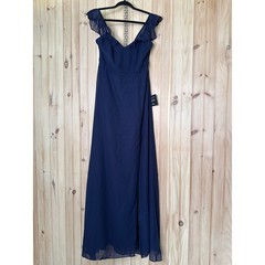 NWT Lulus Lulus Sweetest Entrance Navy Blue Ruffled Tie-Back Maxi Dress Gala M