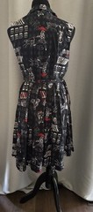 ModCloth Black White Red Graphic Fit & Flare Dress L Collared Button Belted