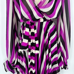 Va Va Voom Purple Striped Deep V-Neck Maxi Dress Long Sleeve Size L