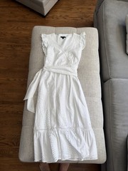 J Crew Eyelet Wrap Dress Size 6 Crisp White 100% Cotton Y2K
