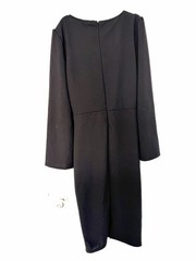 Black Midi Dress Twist Front Split Bell Sleeve Bodycon Stretch Flattering NWT S