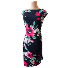 Ralph Lauren Navy Floral Size 6 Petite Cinched Waist Dress
