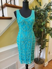 Vintage T & W Designs heavily embriodered mermaid teal embroidered summer dress