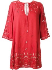 Alice + Olivia Embroidered Morgana Dress Lace Eyelet Red Tunic Size S NWOT