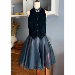Vtg Faviana New York Green Velvet Halter Dress Rhinestone Prom Fit & Flare M