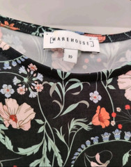 Warehouse Black Multi Coloured Mix Floral Flippy Dress Short Sleeves Size 10