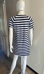 Michael Kors Navy White Striped Logo Shirt Dress Short Sleeve Round Neck Size S